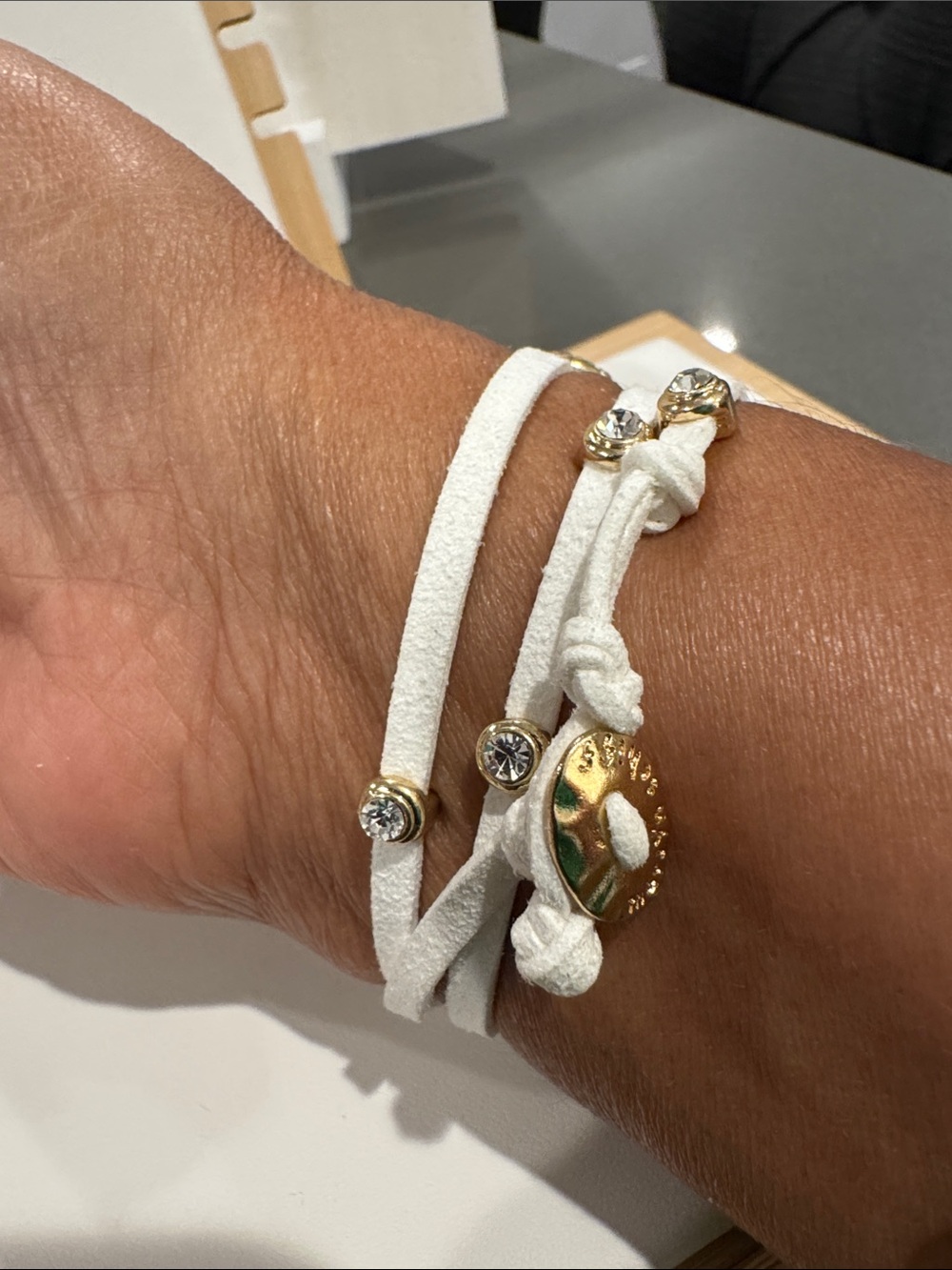Marlyn Schiff White Triple-Strand Crystal Button Bracelet - Picture 2 of 4